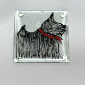 Glass by Kathryn Clear Glass Black Scottie Dog Square Coaster